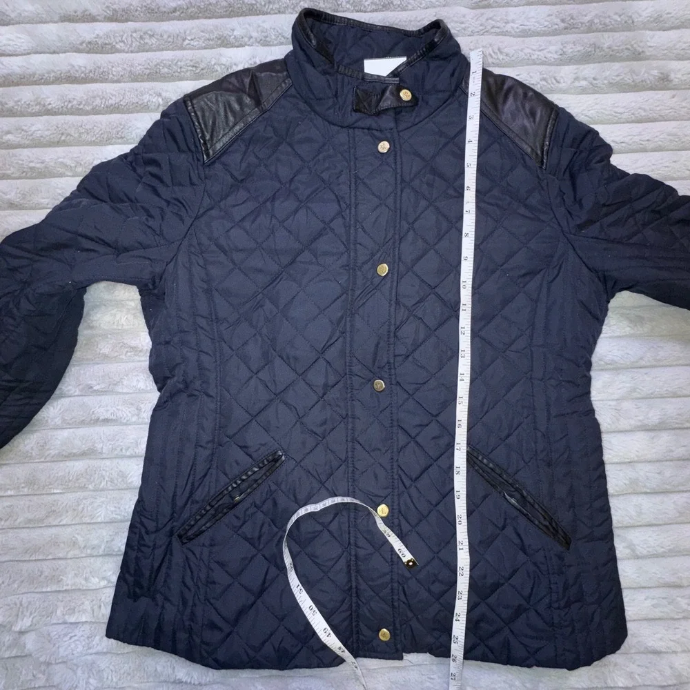 Ralph Lauren LRL Women L‎ Quilted Jacket Navy Barn Coat Equestrian Faux Leather